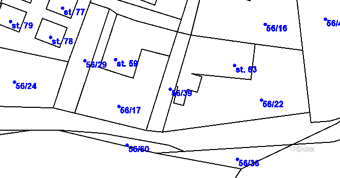 Parcela st. 56/39 v KÚ Mokrosuky, Katastrální mapa