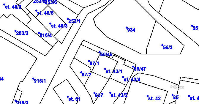 Parcela st. 56/46 v KÚ Mokrosuky, Katastrální mapa