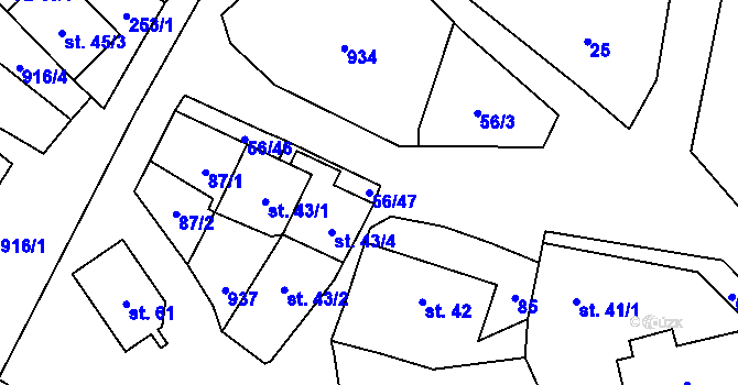 Parcela st. 56/47 v KÚ Mokrosuky, Katastrální mapa