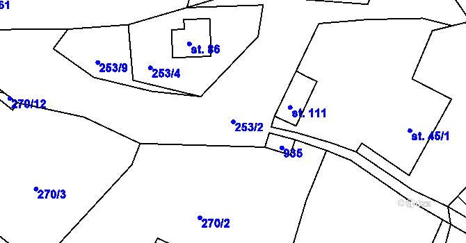 Parcela st. 253/2 v KÚ Mokrosuky, Katastrální mapa