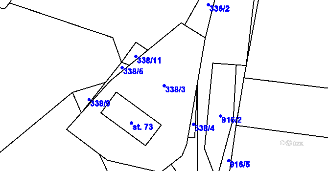 Parcela st. 338/3 v KÚ Mokrosuky, Katastrální mapa