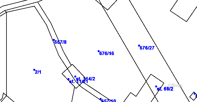 Parcela st. 676/16 v KÚ Mokrosuky, Katastrální mapa