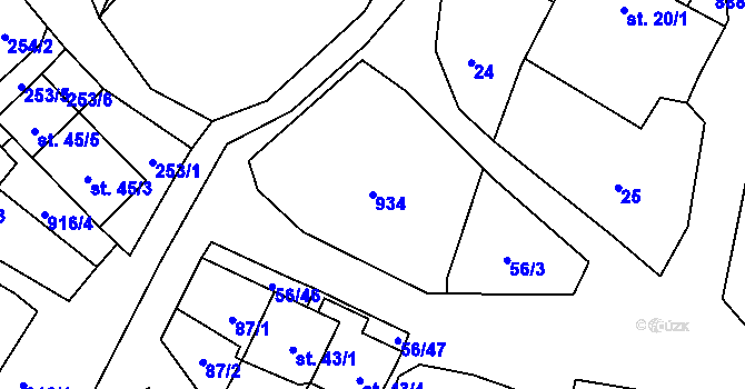 Parcela st. 934 v KÚ Mokrosuky, Katastrální mapa