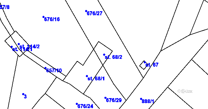 Parcela st. 68/2 v KÚ Mokrosuky, Katastrální mapa