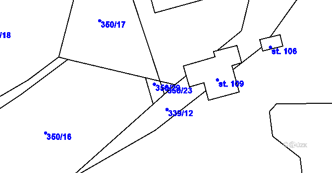 Parcela st. 350/23 v KÚ Mokrosuky, Katastrální mapa