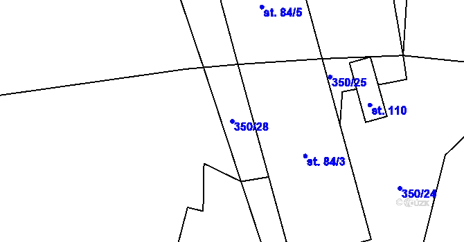 Parcela st. 350/28 v KÚ Mokrosuky, Katastrální mapa
