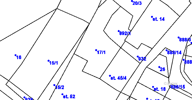 Parcela st. 17/1 v KÚ Mokrosuky, Katastrální mapa