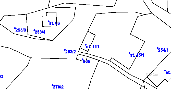 Parcela st. 111 v KÚ Mokrosuky, Katastrální mapa