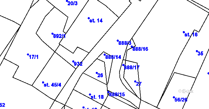 Parcela st. 888/14 v KÚ Mokrosuky, Katastrální mapa