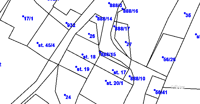Parcela st. 888/15 v KÚ Mokrosuky, Katastrální mapa