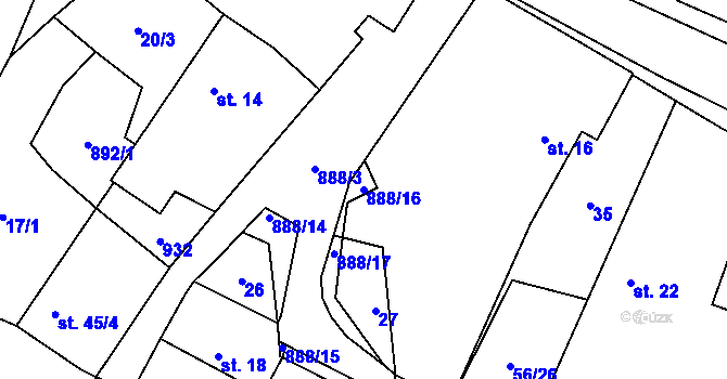 Parcela st. 888/16 v KÚ Mokrosuky, Katastrální mapa