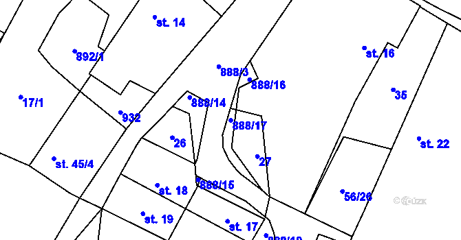Parcela st. 888/17 v KÚ Mokrosuky, Katastrální mapa