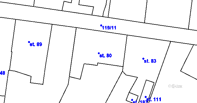 Parcela st. 80 v KÚ Mokrovousy, Katastrální mapa