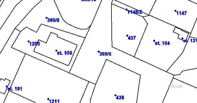 Parcela st. 369/5 v KÚ Mokrovousy, Katastrální mapa