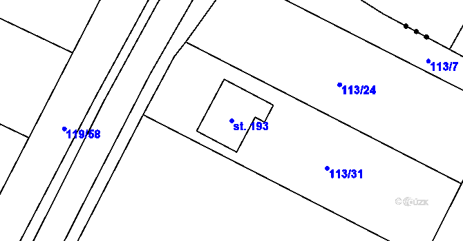 Parcela st. 193 v KÚ Mokrovousy, Katastrální mapa