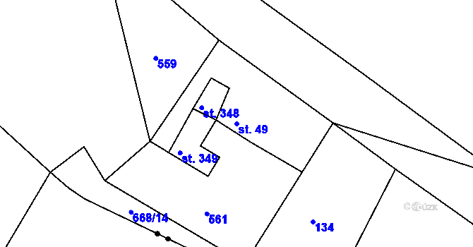 Parcela st. 49 v KÚ Mokřiny, Katastrální mapa