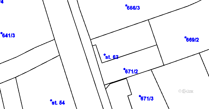 Parcela st. 62 v KÚ Mokřiny, Katastrální mapa