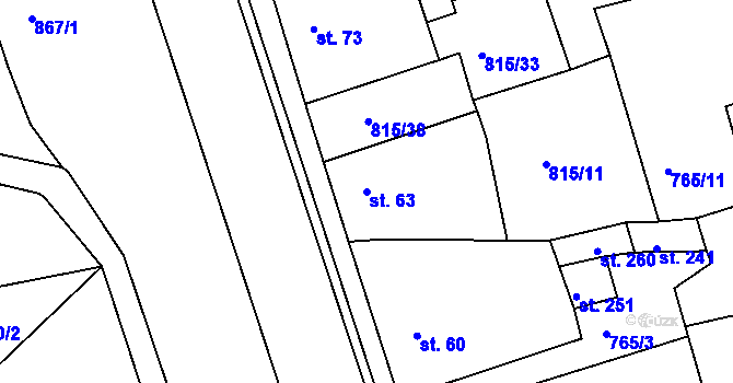 Parcela st. 63 v KÚ Mokřiny, Katastrální mapa