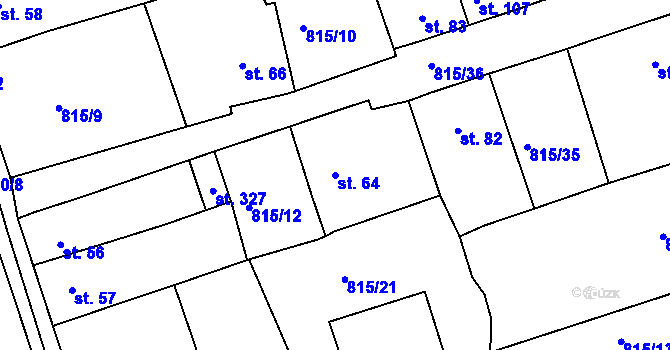 Parcela st. 64 v KÚ Mokřiny, Katastrální mapa