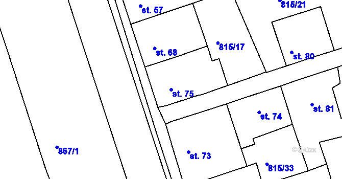 Parcela st. 75 v KÚ Mokřiny, Katastrální mapa