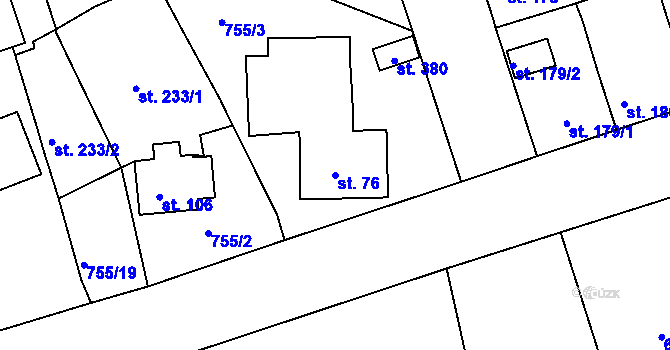 Parcela st. 76 v KÚ Mokřiny, Katastrální mapa