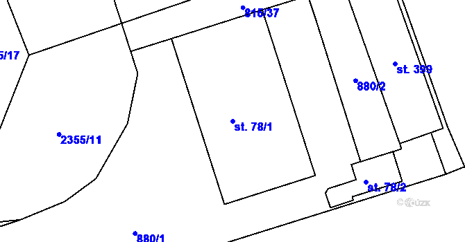 Parcela st. 78/1 v KÚ Mokřiny, Katastrální mapa
