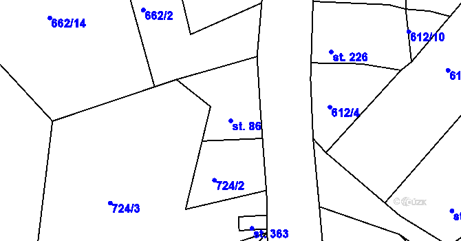 Parcela st. 86 v KÚ Mokřiny, Katastrální mapa