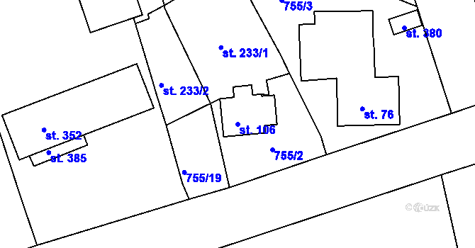 Parcela st. 106 v KÚ Mokřiny, Katastrální mapa