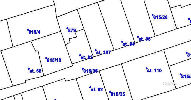 Parcela st. 107 v KÚ Mokřiny, Katastrální mapa