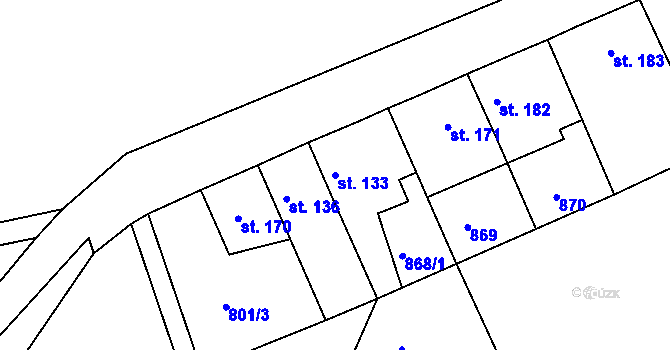 Parcela st. 133 v KÚ Mokřiny, Katastrální mapa