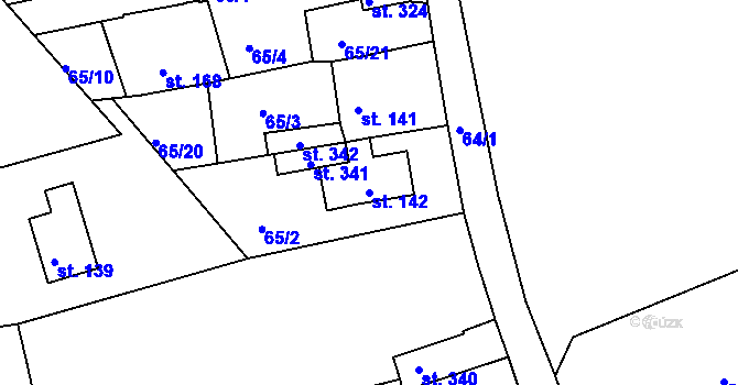 Parcela st. 142 v KÚ Mokřiny, Katastrální mapa