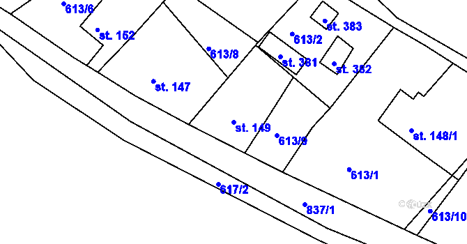 Parcela st. 149 v KÚ Mokřiny, Katastrální mapa