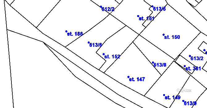 Parcela st. 152 v KÚ Mokřiny, Katastrální mapa