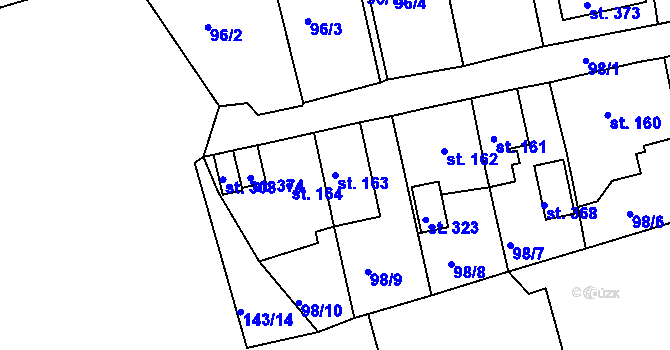 Parcela st. 163 v KÚ Mokřiny, Katastrální mapa