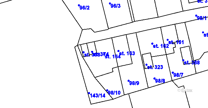 Parcela st. 164 v KÚ Mokřiny, Katastrální mapa