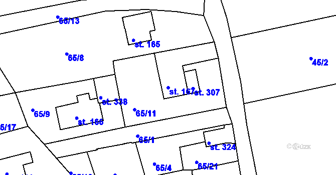 Parcela st. 167 v KÚ Mokřiny, Katastrální mapa