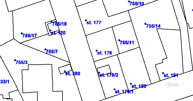 Parcela st. 178 v KÚ Mokřiny, Katastrální mapa