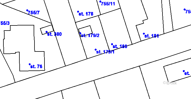 Parcela st. 179/1 v KÚ Mokřiny, Katastrální mapa