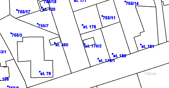 Parcela st. 179/2 v KÚ Mokřiny, Katastrální mapa