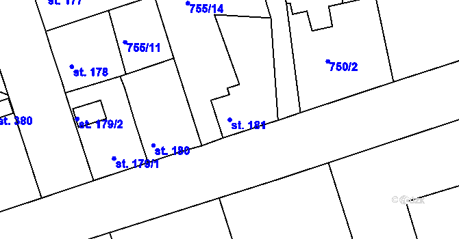 Parcela st. 181 v KÚ Mokřiny, Katastrální mapa