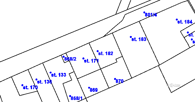Parcela st. 182 v KÚ Mokřiny, Katastrální mapa