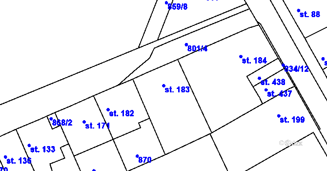 Parcela st. 183 v KÚ Mokřiny, Katastrální mapa