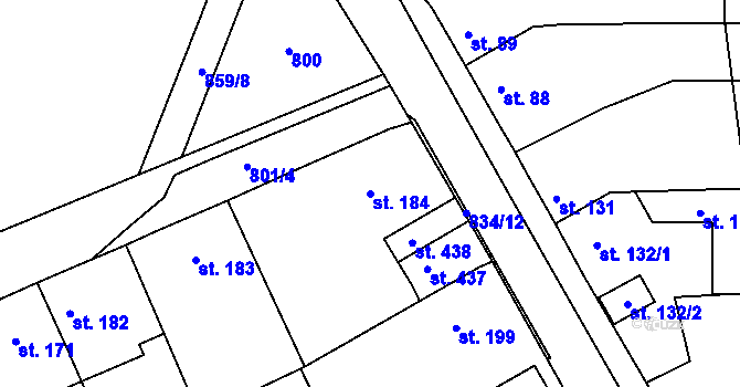 Parcela st. 184 v KÚ Mokřiny, Katastrální mapa