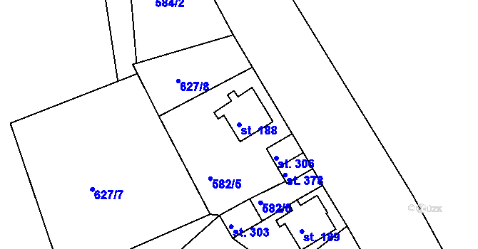 Parcela st. 188 v KÚ Mokřiny, Katastrální mapa