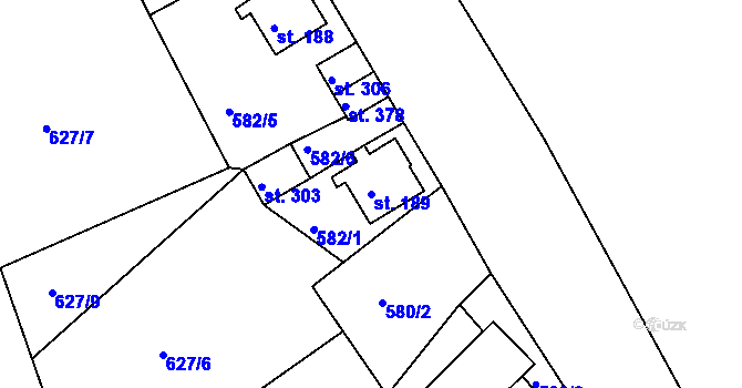 Parcela st. 189 v KÚ Mokřiny, Katastrální mapa