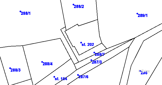 Parcela st. 202 v KÚ Mokřiny, Katastrální mapa