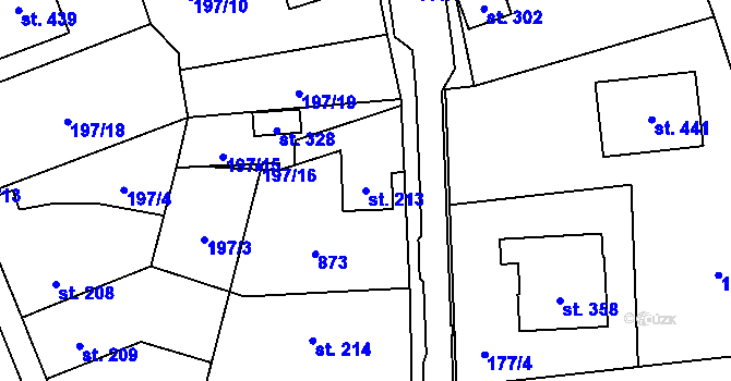 Parcela st. 213 v KÚ Mokřiny, Katastrální mapa