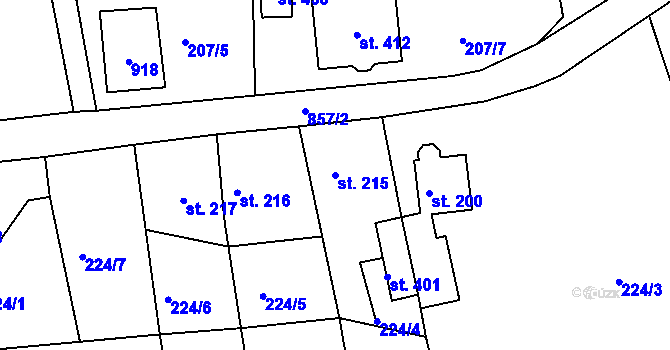 Parcela st. 215 v KÚ Mokřiny, Katastrální mapa