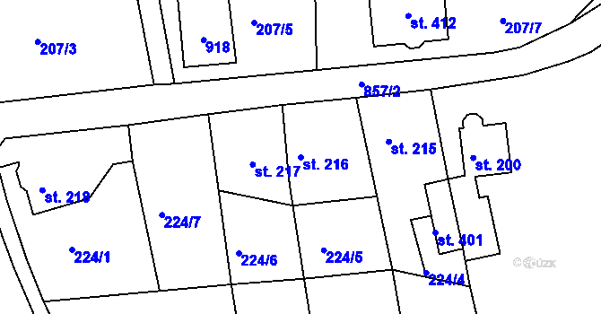 Parcela st. 216 v KÚ Mokřiny, Katastrální mapa