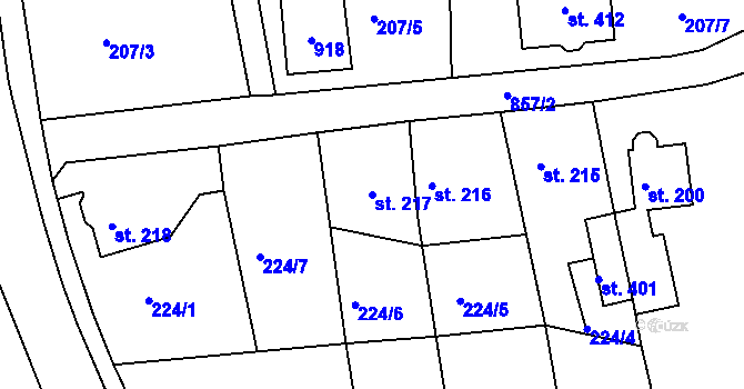 Parcela st. 217 v KÚ Mokřiny, Katastrální mapa